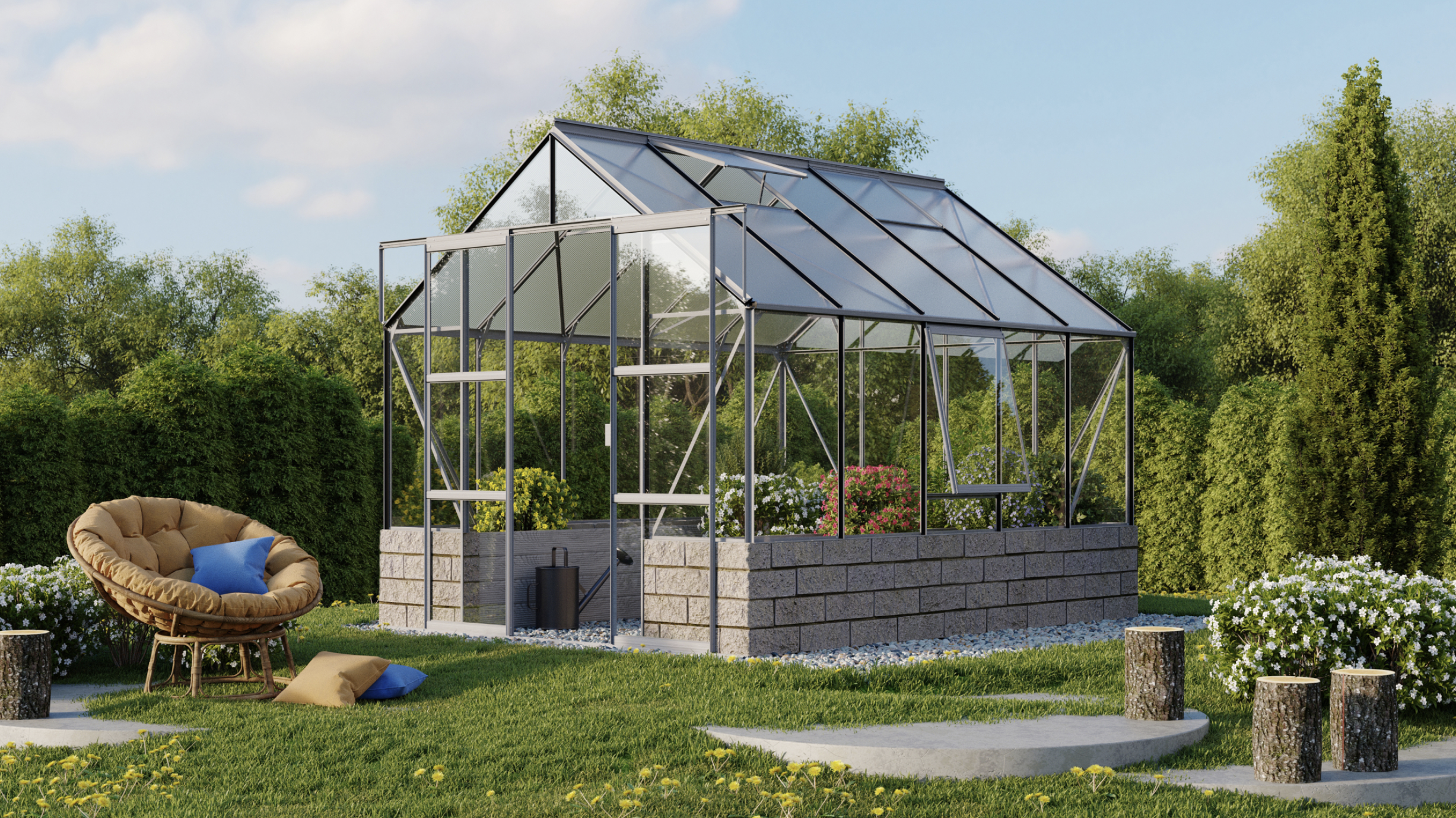 Cassiopeia 8300 Kombi alu Gewächshaus Cassiopeia im Alu-Design im Garten